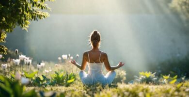 Mujer meditando irradia paz y serenidad