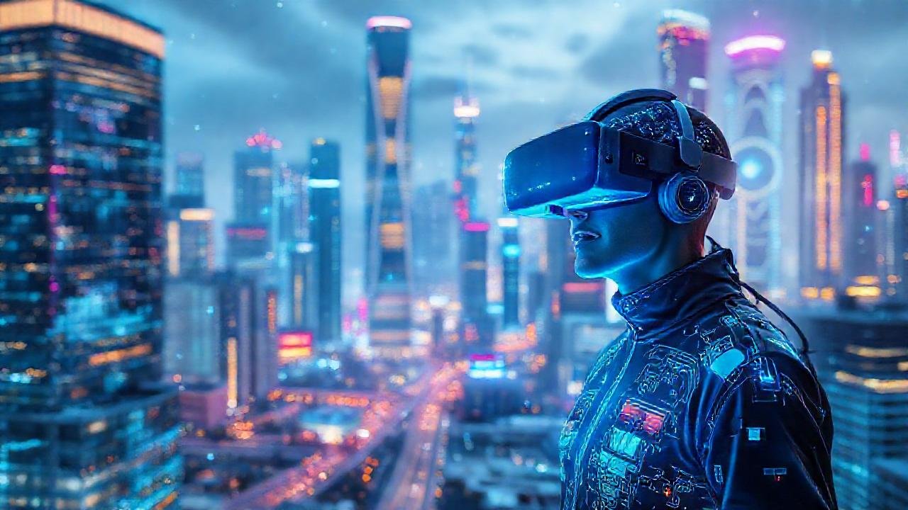 Ciudad futurista, digitalmente brillante y optimista