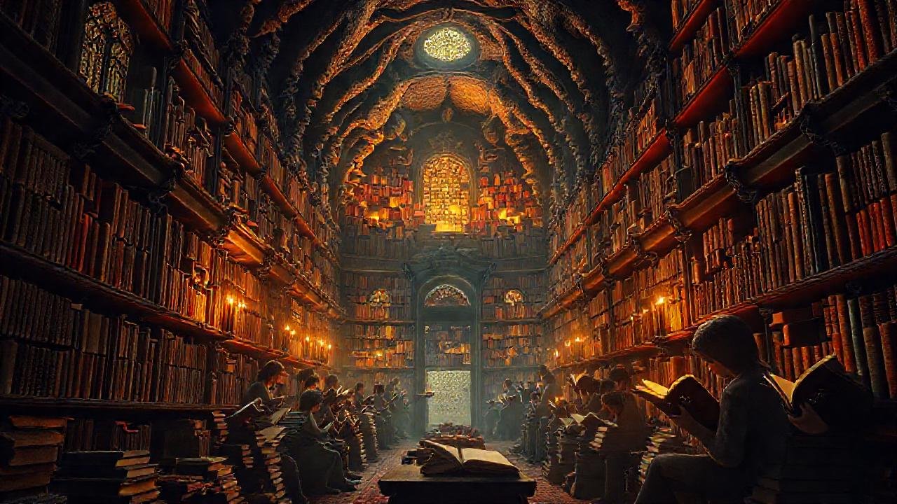 Una biblioteca antigua irradia magia y luz