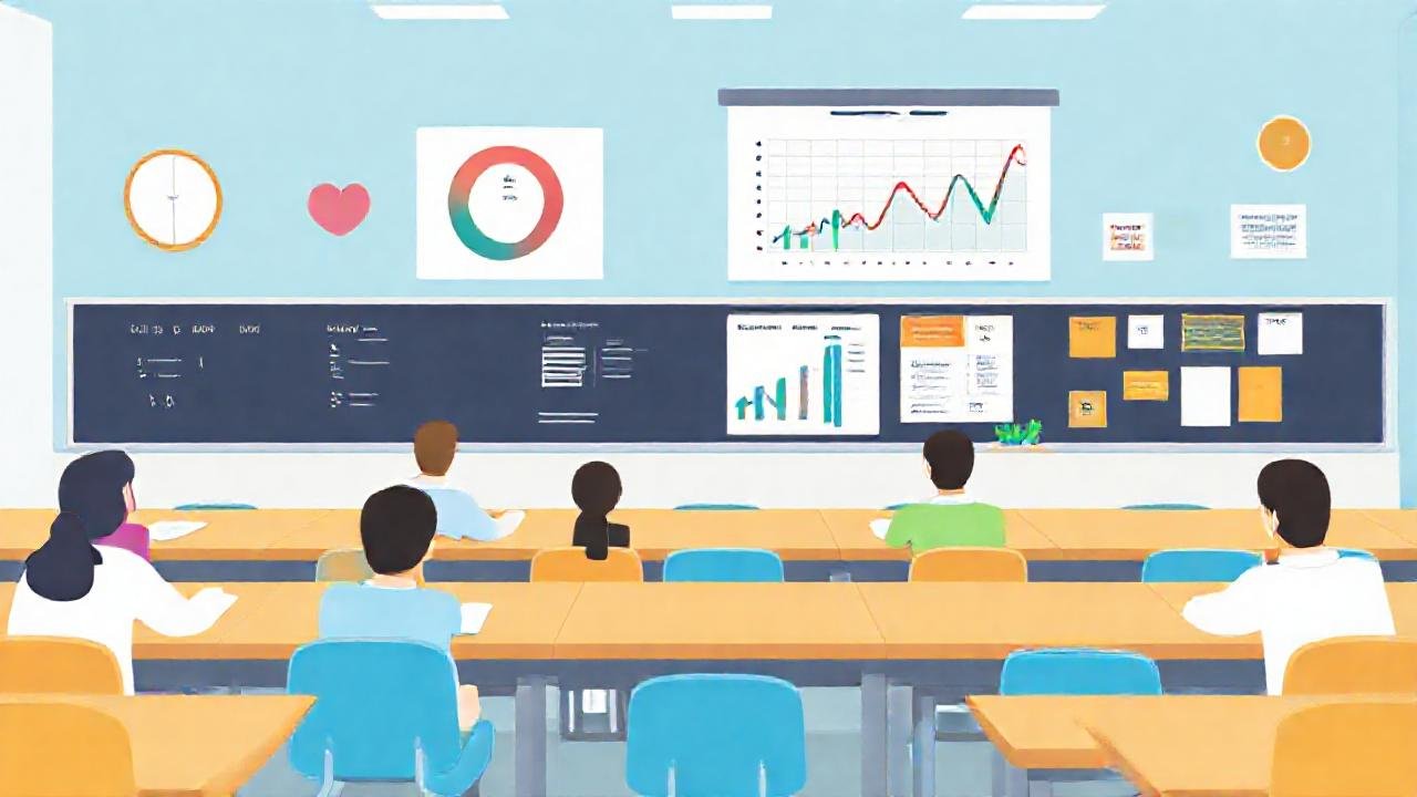Aula académica motiva con datos visuales