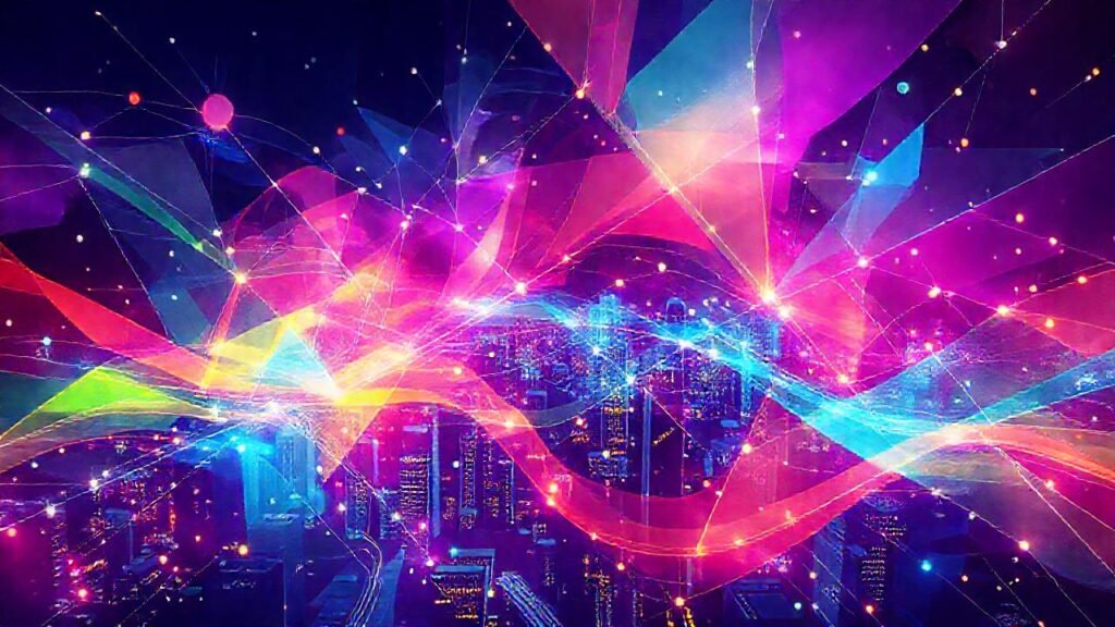 Ciudad futurista digitalmente vibrante y abstracta