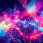 Ciudad futurista digitalmente vibrante y abstracta