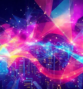 Ciudad futurista digitalmente vibrante y abstracta