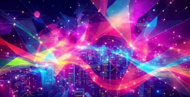 Ciudad futurista digitalmente vibrante y abstracta