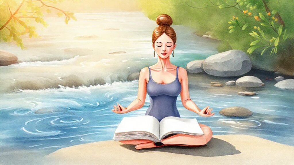 Meditación serena en naturaleza acuarela