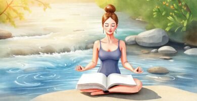 Meditación serena en naturaleza acuarela