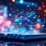 Cuaderno futurista: interfaz holográfica vibrante y creativa