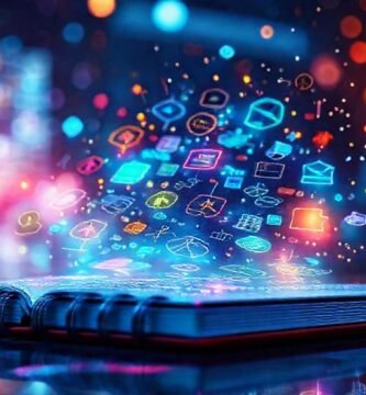 Cuaderno futurista: interfaz holográfica vibrante y creativa