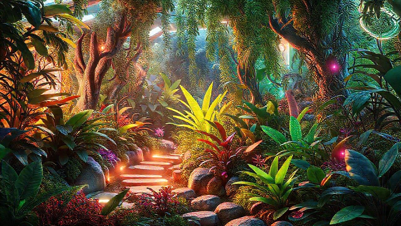 Un jardín futurista, armonioso y luminoso