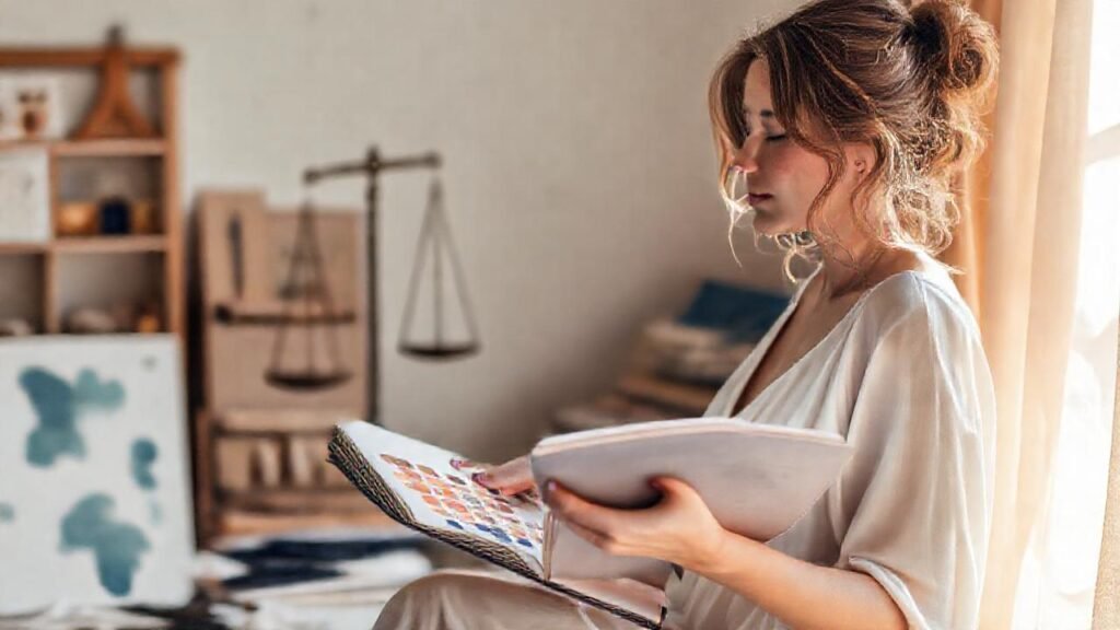 Una mujer serena crea en calma
