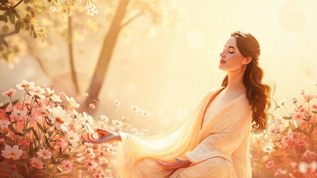Mujer serena medita en calma