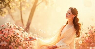 Mujer serena medita en calma