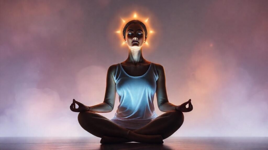 La mujer meditante irradia paz interior