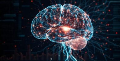 Escaneo cerebral digital: conexiones brillantes y serenas