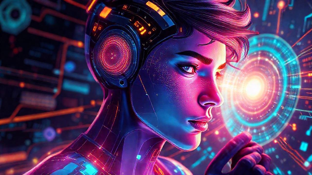 Avatar futurista aprende en colores vibrantes