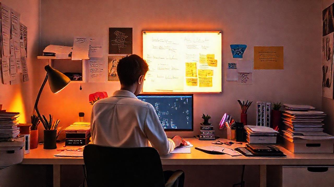 Un estudiante enfocado trabaja eficientemente