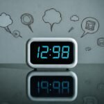 Reloj digital evocando reflexión abstracta minimalista