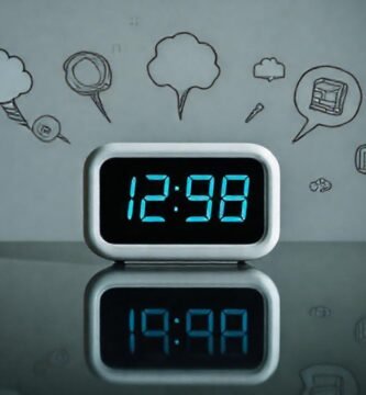Reloj digital evocando reflexión abstracta minimalista