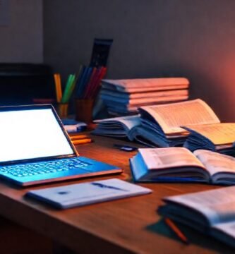 Estudiante concentrado en un estudio vibrante