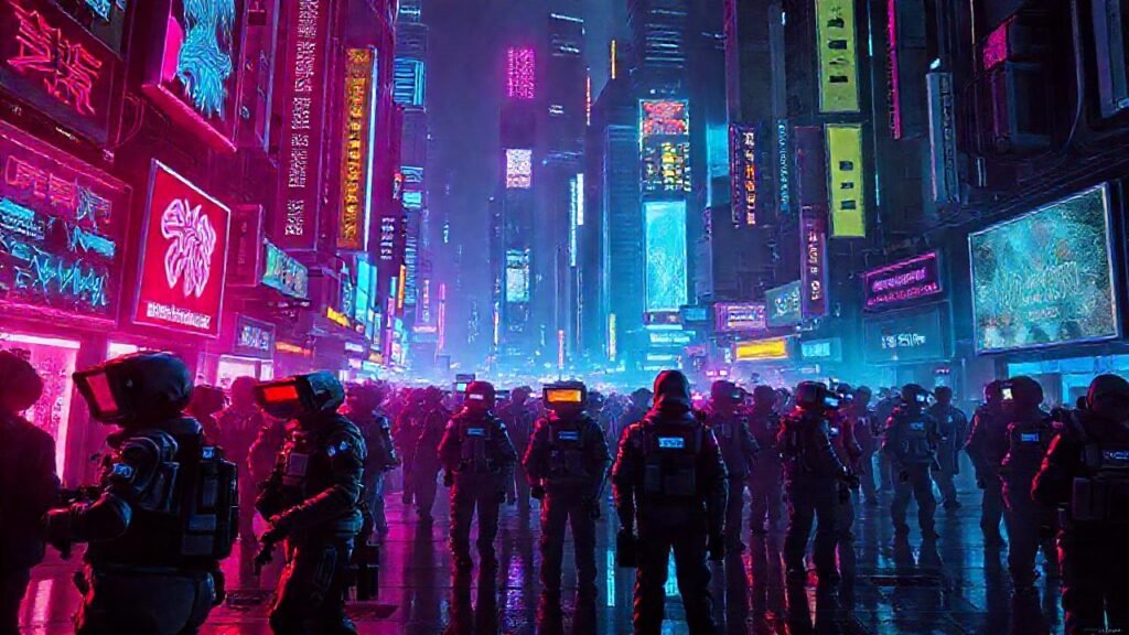 Ciudad cyberpunk futurista y vibrante