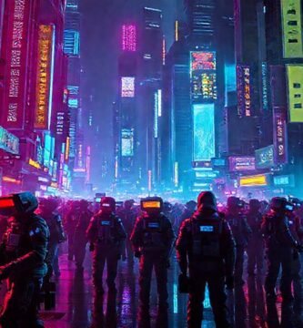 Ciudad cyberpunk futurista y vibrante