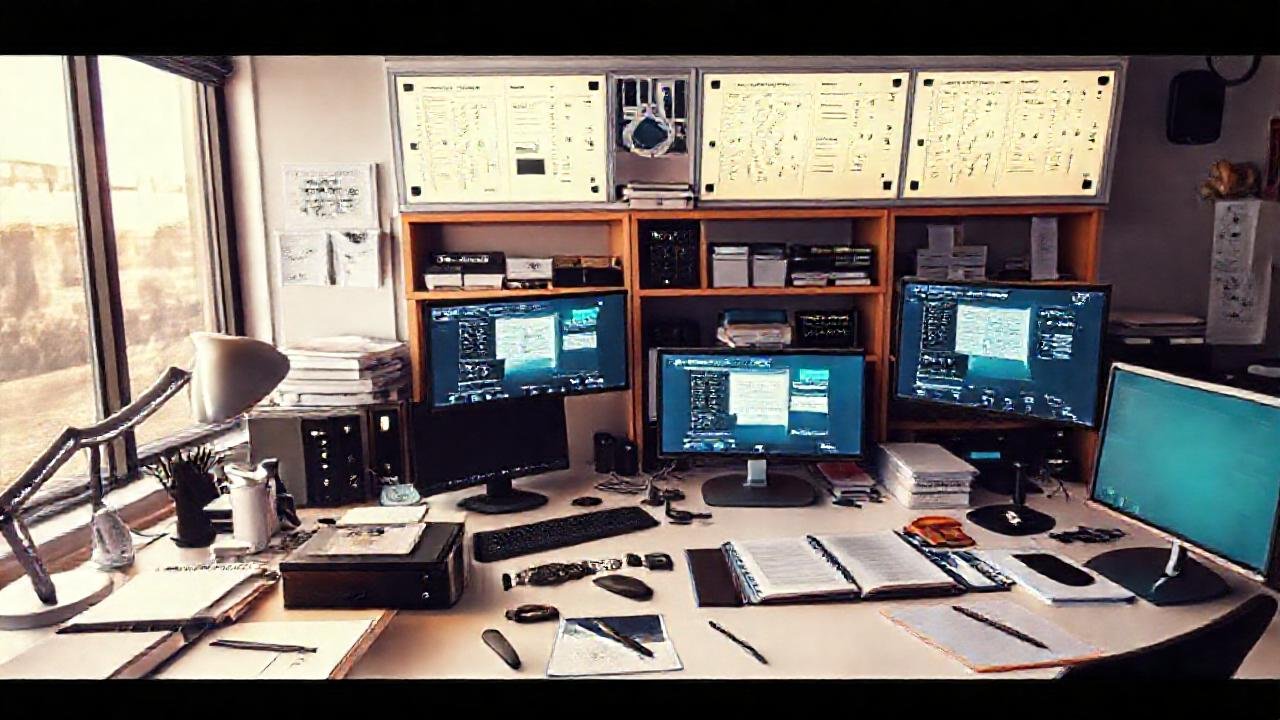 Oficina moderna, enfocada y digitalmente organizada